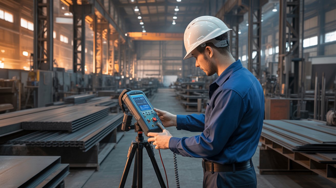 Tecnico A2C durante valutazione CEM in carpenteria metallica, provincia di Salerno