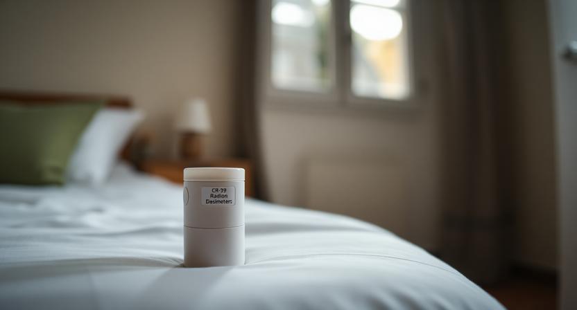 Dosimetro passivo CR-39 posizionato nella stanza da letto di un appartamento al piano terra a Salerno per la misurazione della concentrazione di gas Radon nell'aria